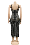 Red Spaghetti Strap See Throgh Mesh Hot Drilling Club Dress XZ3805-2