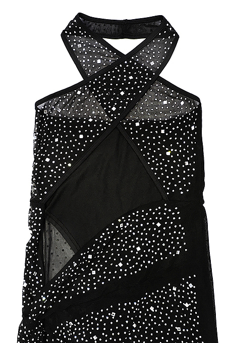 Black Sexy Night Club Hot Drilling Crystal Mesh See Through Long Dress XZ5326-1