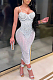 White Spaghetti Strap See Throgh Mesh Hot Drilling Club Dress XZ3805-3