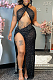 Black Sexy Night Club Hot Drilling Crystal Mesh See Through Long Dress XZ5326-1