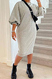 White Women Fashion Casual Pure Color Loose Midi Dress GLS10031-2