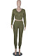 Army Green Womwn Autumn Long Sleeve V Collar Zipper Pure Color Sexy Bodycon Pants Sets FMM2051-4