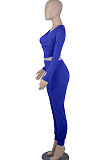 Wine Red Womwn Autumn Long Sleeve V Collar Zipper Pure Color Sexy Bodycon Pants Sets FMM2051-3