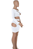 Black Women One Shoulder Pure Color Hollw Out Single Sleeve High Waist Sexy Bodycon Hip Mini Dress FMM2093-6