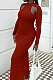 Wine Red Fashion Long Sleeve Sexy Hollow Out Solid Color Mid Waist Long Dress AYM5034-1