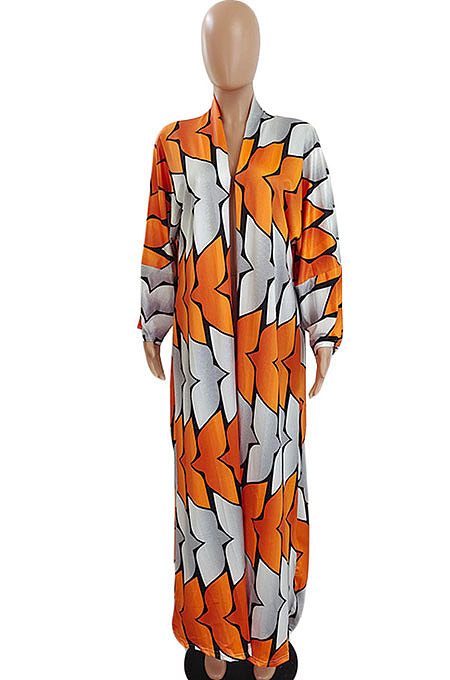 Black Women Fashion Joket Long Cardigan Loose Printing Jacket NO Waistband DY6943-4