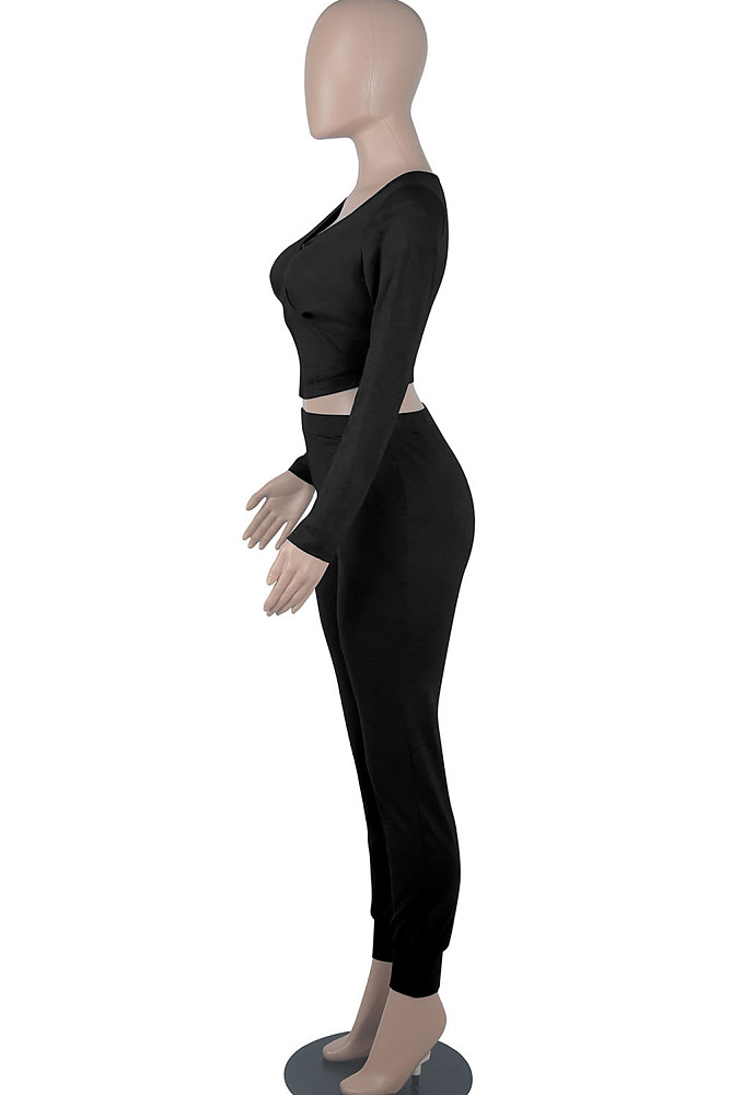 Khaki Womwn Autumn Long Sleeve V Collar Zipper Pure Color Sexy Bodycon Pants Sets FMM2051-6