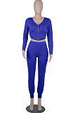 Khaki Womwn Autumn Long Sleeve V Collar Zipper Pure Color Sexy Bodycon Pants Sets FMM2051-6
