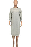 Black Women Fashion Casual Pure Color Loose Midi Dress GLS10031-4