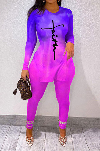 Yellow Wholesale Print Long Sleeve Round Neck Top Bodycon Pants Sets YNS1677-1