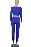 Khaki Womwn Autumn Long Sleeve V Collar Zipper Pure Color Sexy Bodycon Pants Sets FMM2051-6
