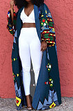White Women Fashion Joket Long Cardigan Loose Printing Jacket NO Waistband DY6943-1