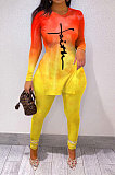 Purple Wholesale Print Long Sleeve Round Neck Top Bodycon Pants Sets YNS1677-2