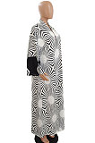Blue Women Fashion Joket Long Cardigan Loose Printing Jacket NO Waistband DY6943-5