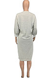 White Women Fashion Casual Pure Color Loose Midi Dress GLS10031-2
