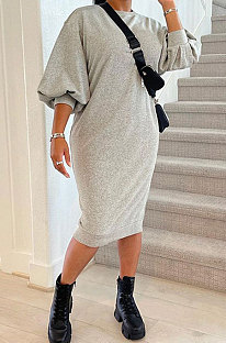 Gray Women Fashion Casual Pure Color Loose Midi Dress GLS10031-1