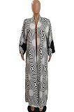 Blue Women Fashion Joket Long Cardigan Loose Printing Jacket NO Waistband DY6943-5