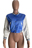 Red Women Spliced Contrast Color Long Sleeve Pocket Jacket MOL171-2