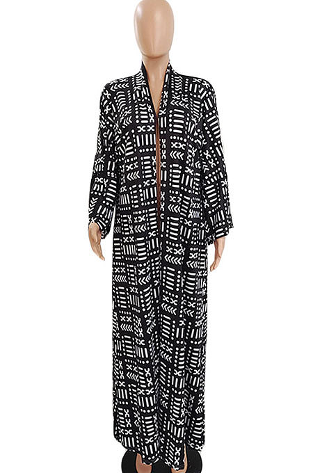 Blue Women Fashion Joket Long Cardigan Loose Printing Jacket NO Waistband DY6943-5