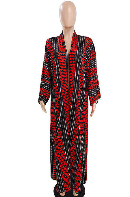 Blue Women Fashion Joket Long Cardigan Loose Printing Jacket NO Waistband DY6943-5