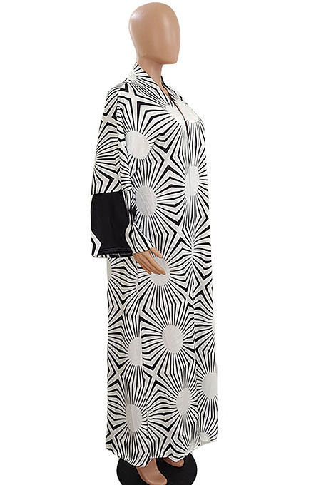 Black Women Fashion Joket Long Cardigan Loose Printing Jacket NO Waistband DY6943-4
