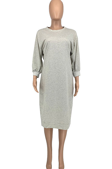 Red Women Fashion Casual Pure Color Loose Midi Dress GLS10031-3