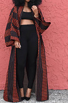 Red Women Fashion Joket Long Cardigan Loose Printing Jacket NO Waistband DY6943-3