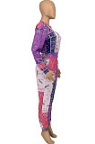 Green Blue Women Autumn Winter Fashion Casual Sport Round Collar Paisley Pants Sets GLS10030-2