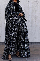 Black Women Fashion Joket Long Cardigan Loose Printing Jacket NO Waistband DY6943-4