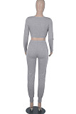 Bright Blue Womwn Autumn Long Sleeve V Collar Zipper Pure Color Sexy Bodycon Pants Sets FMM2051-5
