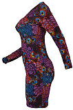 Green Sexy Women Peacock Feathers Printing Irregular Zipper Mini Dress HZF57811-1