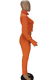 Black Women Long Sleeve Zipper Pure Color Bodycon Pants Sets QMQ7064-2
