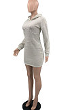 Gray Wholesale WoMen Long Sleeve Hooded Sport Casual  Mini Dress QSS51048-1