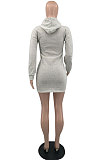 Wine Red Wholesale WoMen Long Sleeve Hooded Sport Casual  Mini Dress QSS51048-2