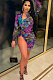 Purple Sexy Women Peacock Feathers Printing Irregular Zipper Mini Dress HZF57811-2