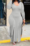 Red Cotton Blend Long Sleeve Irregularity V Neck Top Bodycon Pants Sets YFS10023-1