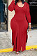 Red Cotton Blend Long Sleeve Irregularity V Neck Top Bodycon Pants Sets YFS10023-1
