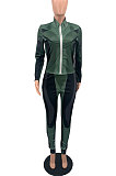 Orange Autumn Winter New Digital Print Long Sleeve Zip Front Coat Pencil Pants Casual Sets QSS51047-1