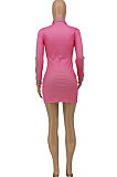 Purple Euramerican Women Long Sleeve Zipper Casual Tight Mini Dress HZF57812-1