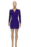 Purple Euramerican Women Long Sleeve Zipper Casual Tight Mini Dress HZF57812-1