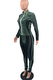 Purple Autumn Winter New Digital Print Long Sleeve Zip Front Coat Pencil Pants Casual Sets QSS51047-3