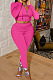 Pink Red Cotton Blend Long Sleeve Zip Front Coat Pencil Pants Solid Color Sport Sets XMY072-2