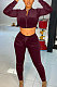 Wine Red Autumn Winter Velvet Long Sleeve Zip Front Crop Coat Pencil Pants Casual Sets SQ90081-1