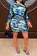 Blue Women Sexy Printing Bandage Ruffle Skirts Sets HZF57810