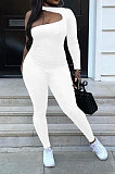 Balck Women Long Sleeve One Shoulder Solid Color Sexy Bodycon Jumpsuits QMX1012-2