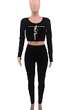 Red Women Autumn Winter Sexy Crop Personality Printing Pants Sets PY0838-3