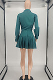 Orange Women Long Sleeve Cardigan Turn-Down Collar Fashion Sexy Ruffle Skirts Sets SMY81112-1