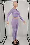 Yellow Cotton Blend Long Sleeve Zip Front Coat Pencil Pants Solid Color Sport Sets XMY072-1