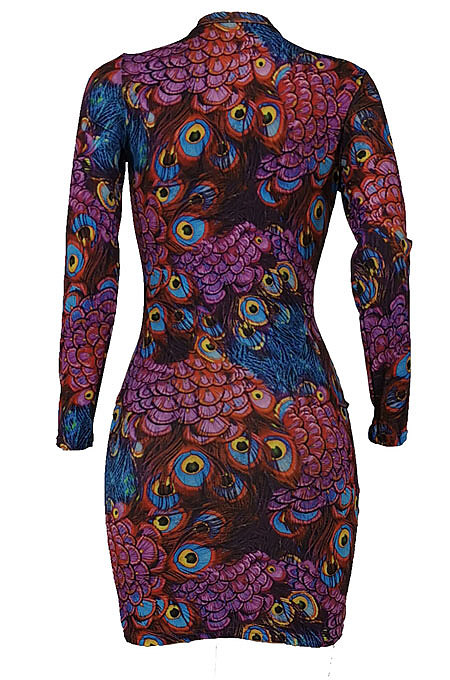 Green Sexy Women Peacock Feathers Printing Irregular Zipper Mini Dress HZF57811-1