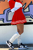 Yellow Preppy Newest Spliced Long Sleeve Lepal Neck Top Side Strip Mini Skirts Sport Sets SZS8165-3